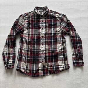 Eddie Bauer Men Medium Flannel Red Plaid Long Sleeve 100% Cotton Classic Fit